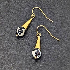 Two Tone Gold and Silver Agate Gemstone Beaded Handmade Dangle Earrings